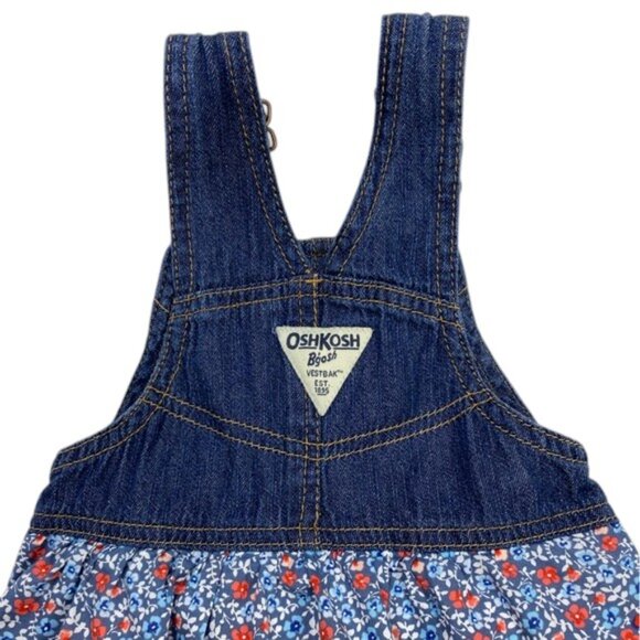 OshKosh B'gosh Floral Tiered Denim Jumper Dress size 18 Months - Picture 9 of 10